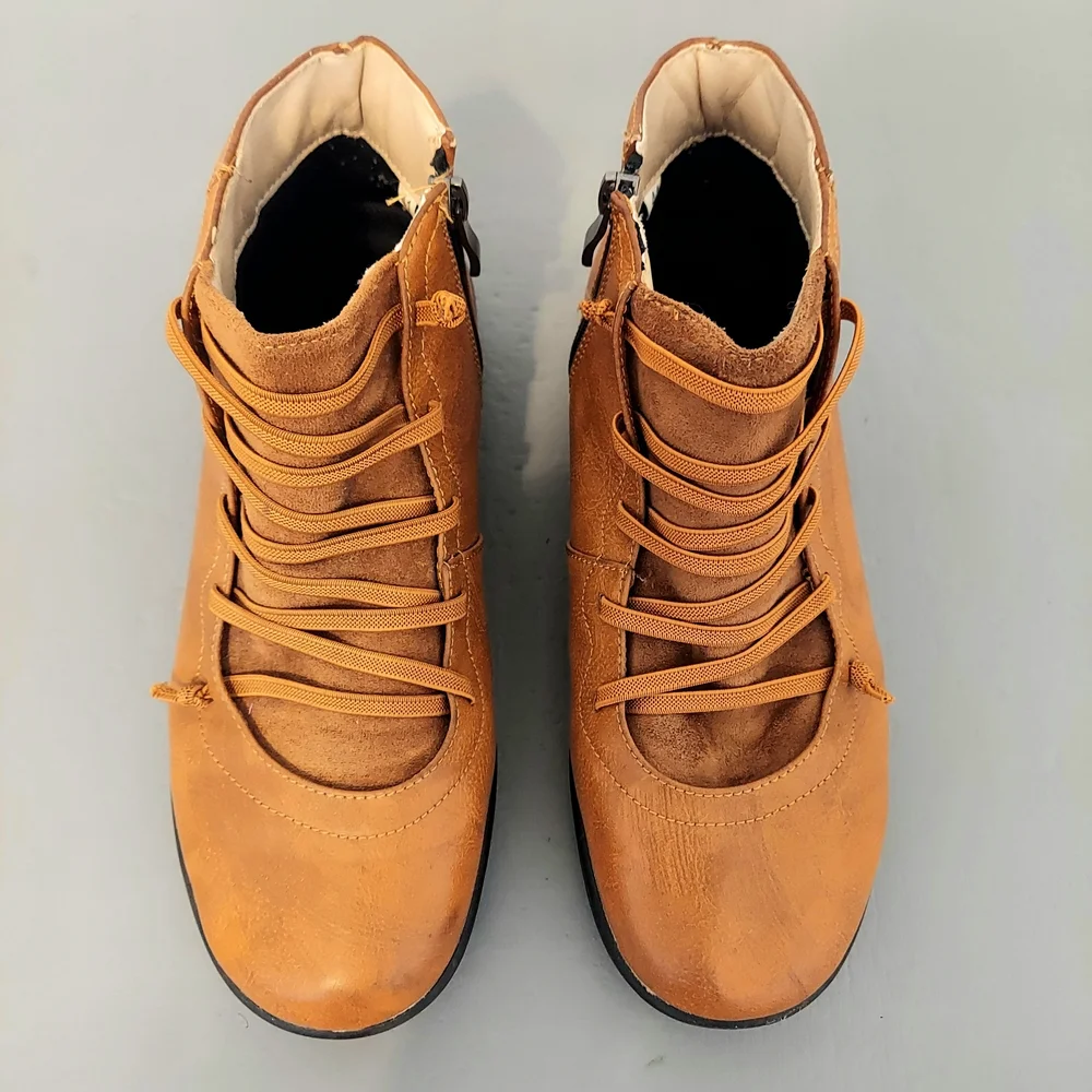 Brown Faux Leather Ankle Boots